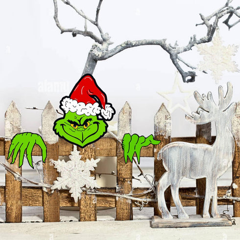 Christmas Decorations Outdoor - Fence Yard Sign with Hand Head for Holiday Christmas Fence Peeker Decorations...