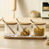 Condiment Canisters sets for the Kitchen, Salt and Sugar Containers Sets for Countertop, Seasoning Box with Wooden Spoon Bamboo Lid and Tray, Cond...