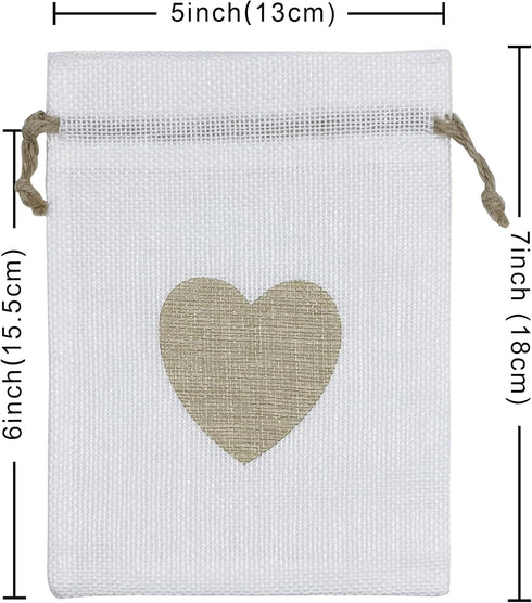 Jexila 24PCS Burlap Drawstring Gift Bags 5X7 Inches Heart Print Linen Burlap Jewelry Gift Bags Fabric Cloth Candy Goodie Pouches for Wedding Showe...