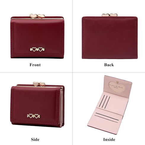 Wallet for Women Cute Wallet Card Holder for Girls Small Trifold RFID Blocking Wallet Zipper Leather Short Purse (Red)...