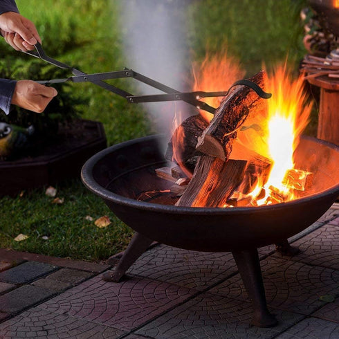 AMAGABELI GARDEN & HOME 26" Long Firewood Tongs Log Grabber for Fireplace Fire Pit Campfire Bonfire for up 12'' Thick Logs Heavy Duty Wrought Iron...