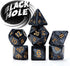 Gate Keeper Games and Dice: Mercurial Dice: Black Hole - 7pc RPG Set, Deep Shimmering Black Resin & Gold Numerals, Resin Dice for Role Playing Gam...