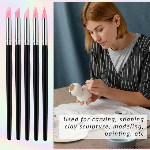 5pcs Silicone Paint Brush Silicone Brushes for Resin Clay Sculpting Tools Silicone Artist Brushes Rubber Paint Brush Color Shapers Brushes 20cm...