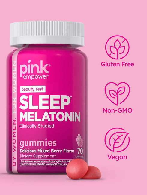 PINK Melatonin Gummies | 10mg | Max Potency | Vegan, Non-GMO & Gluten Free | 70 Count | Mixed Berry Flavor...