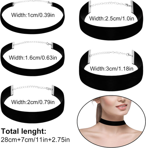 Yinkin 5 Pieces Classic Black Velvet Choker Necklace Soft Women's Choker Necklaces Black Choker Necklace for Women Wide Black Velvet Choker for Wo...