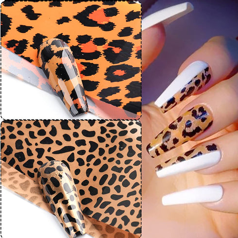 Leopard Print Nail Foil Transfer Sticker Nail Art Supplies Leopard Skin Marble Pattern Nail Foils Nail Art Stickers Holographic Nail Transfer Foil...