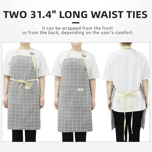 NLUS 2 Pack Kitchen Cooking Aprons, Adjustable Bib Waterproof Chef Apron with 2 Pockets for Men Women(Green Plaid/Grey Plaid)...