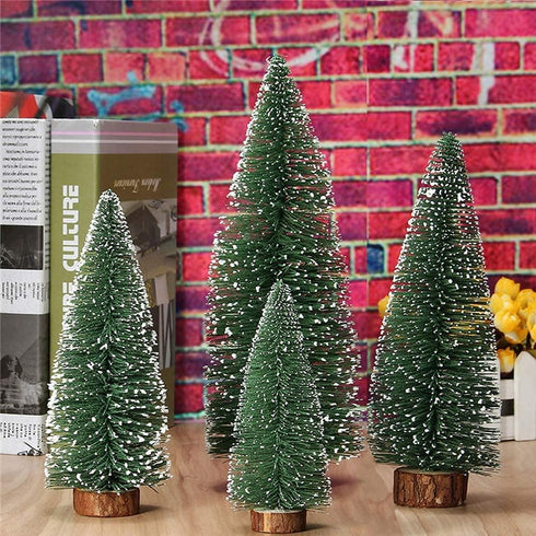 Tiny Christmas Trees, 4pcs Mini Artificial Xmas Sisal Snow Frost Tabletop Trees, Green Bottle Brush Trees with Wood Base, for Christmas Décor...
