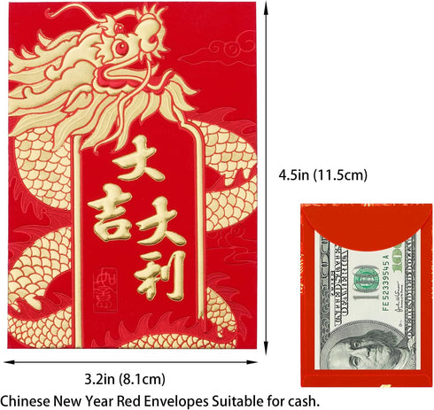 Red Envelopes Chinese New Year of The Dragon 2024,??,Lucky Money Envelopes for Lunar New Year, Hongbao with 6 Gold Embossed Patterns 36Pcs Medium...