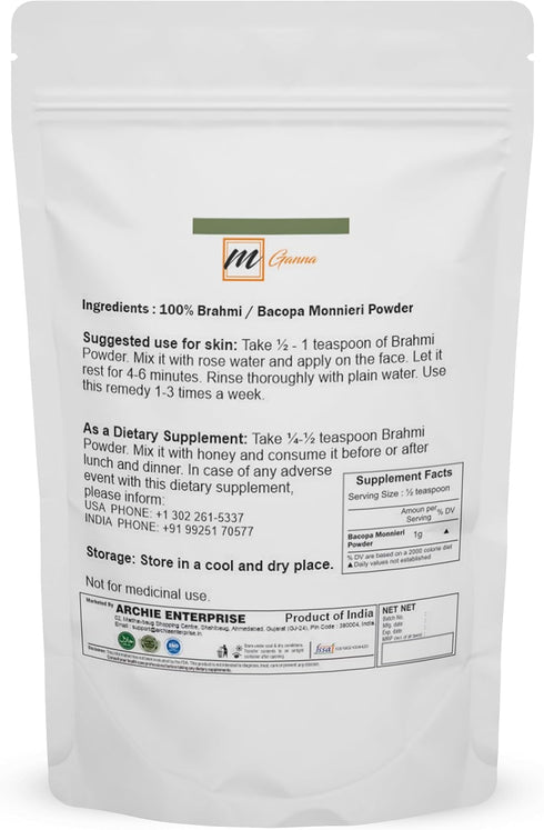 100% Pure and Natural Brahmi Powder | Bacopa Monnieri Powder for Hair and Health 0.22 LBS / 100 GMS...