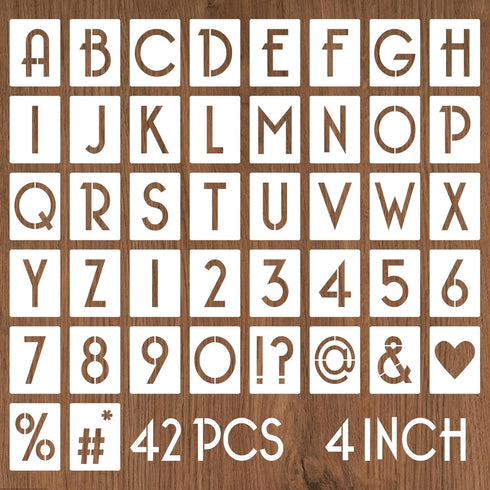 4 Inch Letter Stencils and Numbers, 42 Pcs Alphabet Drawing Stencils, Reusable Plastic Craft Templates for Painting on Wood, Wall, Fabric, Rock, S...