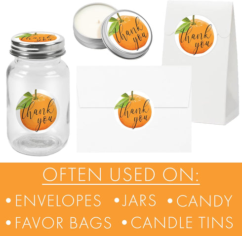 Little Cutie Baby Shower Thank You Stickers – 40 Count Orange Theme Labels for Baby Shower or Gender Reveal Party Favors, Envelopes, and Treat Bag...
