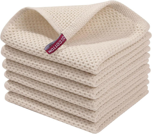 Homaxy 100% Cotton Waffle Weave Kitchen Dish Cloths, Ultra Soft Absorbent Quick Drying Dish Towels, 12 x 12 Inches, 6-Pack, Beige...