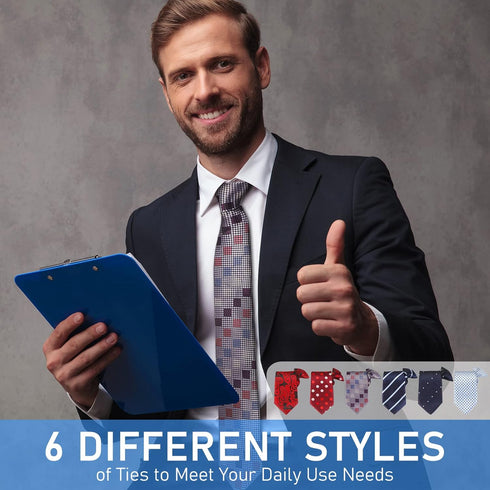 Janmercy 6 Pcs Clip on Tie for Men Clip on Easy Necktie Striped Solid Plaid Dots Mixed Lot Tie for Office School, 20 Inch (Assorted Style)...