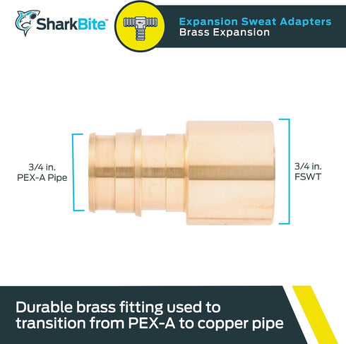 SharkBite 3/4 x 3/4 Inch Expansion FNPT Sweat Adapter for PEX-A Pipe, Brass Plumbing Fittings, Female NPT Adapter for PEX-A Tubing, UAB606LFA...