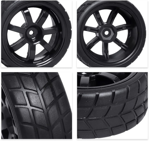 Hobbypark 4Pcs 26mm 1/10 RC Touring Car Tires & 12mm Hex Hub Wheel Rims 7 Spoke Foam Inserts for Redcat Racing HPI Tamiya HSP Exceed...