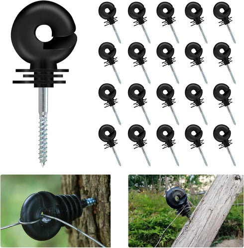 VinBee 20pcs Black Electric Fence Insulator Screw-In Insulator Fence Ring Post Wood Post Insulator Fence Post Insulator...