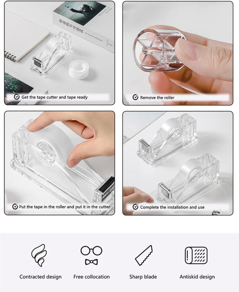 2-Piece Acrylic Tape Dispenser Desk - Durable, Stylish, and Versatile for Home, Office, or School - Fits Standard Tape Rolls - Desktop Convenience...