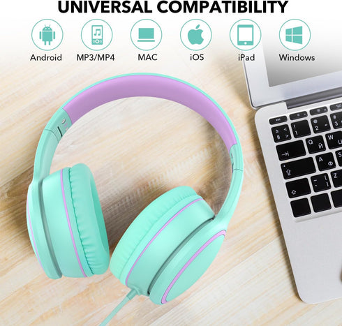 RORSOU R10 On-Ear Headphones with Microphone • Lightweight Folding Stereo Bass Headphones • with 1.5M No-Tangle Cord • Portable Wired Headphones •...