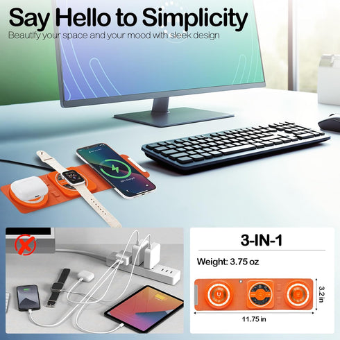 3-in-1 Foldable Magnetic Wireless Charger Keychain, 15W Travel Fast Charger Phone 15/14/13/12 Pro/Max/Plus, Watch, AirPods, Galaxy/Note, Charge 2 ...