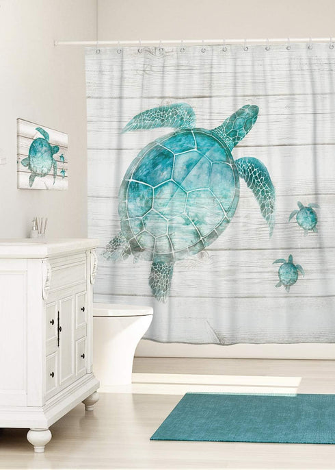 SUMGAR Blue Ocean Shower Curtains for Bathroom Stall Rv Coastal Beach Decoration Teal Sea Turtle Curtain Set with Hooks, 72 x 72 inch...