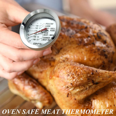 Meat Thermometer Oven Safe, 2 Pieces Dishwasher Safe Meat Thermometers for Cooking and Grilling, 2.12'' Stainless Steel Cooking Thermometer for Me...