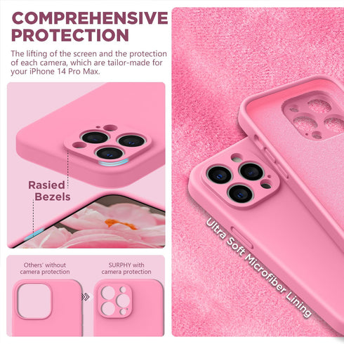 SURPHY Designed for iPhone 14 Pro Max Case with Screen Protector, (with Camera Protection + Soft Microfiber Lining) Liquid Silicone Phone Case (Pi...