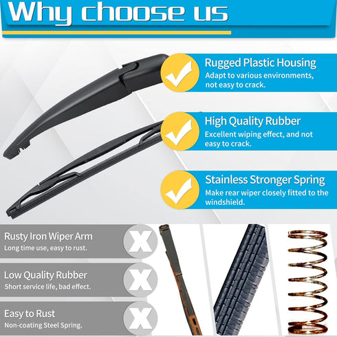 Rear Wiper Arm Blade, Replacement for Ford Escape 2008-2012 - ZOFFI Back Windscreen Wiper Assembly Replacement - All Season Natural Rubber Cleanin...