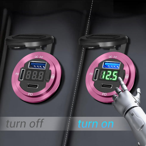 ?Green LED? 78W 12V USB Outlet Qidoe USB Charger Socket Dual PD 30W & 18W Quick Charge 3.0 with Voltmeter Metal Body Switch Waterproof Car Charger...