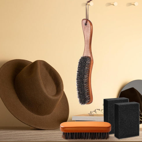 4 Pcs Horsehair Felt Hat Brush Kit with Cleaning Sponge Cowboy Clean Hat Wood Fedora Hat Cleaning Set Baseball Cap Lint Brush Remove Dust for Hair...