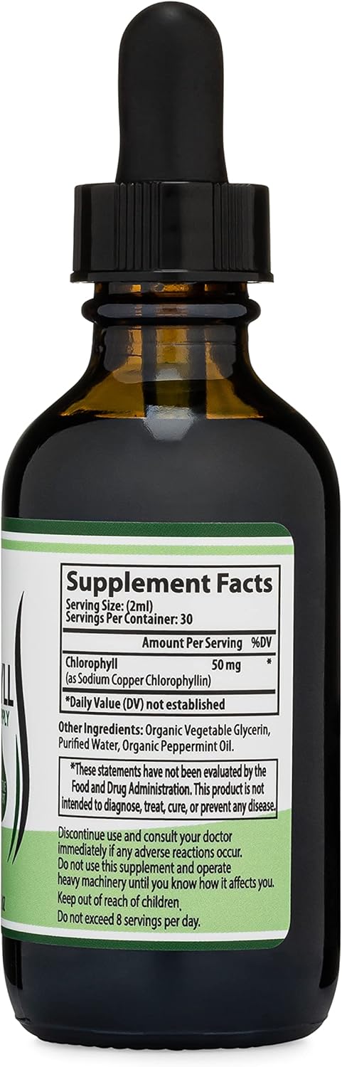 Chlorophyll Liquid Drops - Peppermint Flavored, Vegan Safe (Rich, Full Texture and Taste, Not Watered Down) for Skin Health, and Immune Function (...
