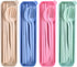 4 Sets Travel Utensils with Case, Reusable Utensils Set with Case, Wheat Straw Travel Chopsticks Knife Spoon and Fork Set, Portable Utensils Set w...