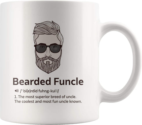 Panvola Bearded Funcle Definition Mug Uncle Gifts From Niece Nephew Brother Sister Father's Day Funny Bearded Uncle Ceramic Coffee Cup 11 oz White...