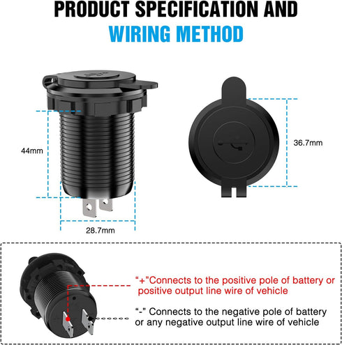 Nilight - 90103A Dual USB Port QC 3.0 Fast Charging Hubs USB Charger Socket Power Outlet 2.1A & 2.1A x2 for Car Boat Marine RV Mobile with Wire Fu...