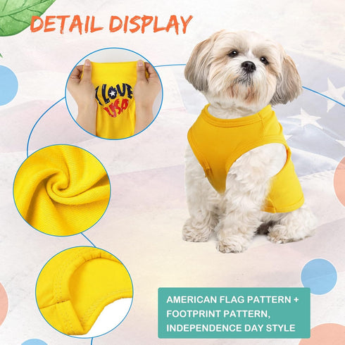 2 Pieces Independence Day Puppy Clothes Unisex Clothes for Small Dogs Flag Printed Puppy Shirt Dog Apparel Breathable Doggy Clothes Boy and Girl D...