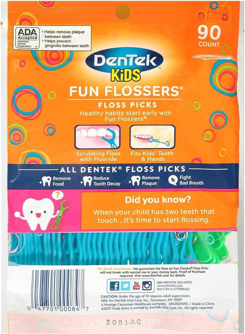 DenTek Kids Fun Flossers, Floss Picks, Removes Food & Plaque, 90 Count...