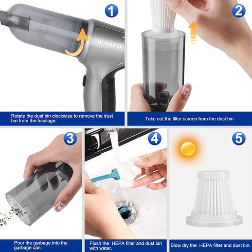 WADEO Handheld Vacuum Cordless, 9000PA Car Vacuum Portable Cordless, Mini Vacuum Cleaner, 0.7lb Ultra-Light, 4-in-1 Versatile Rechargeable Handhel...