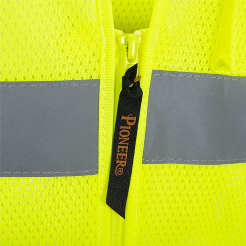 Pioneer High Visibility Tricot Mesh Zip-Up Safety Vest, Reflective Tape, Yellow/Green, Unisex, 4XL, V1060360U-4XL...