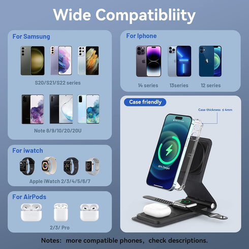 3 in 1 charging station?Magnetic foldable charger,travel charging pad for iPhone 14 13 12 Pro Max & Apple Watch - Charging Stand Dock for AirPods....
