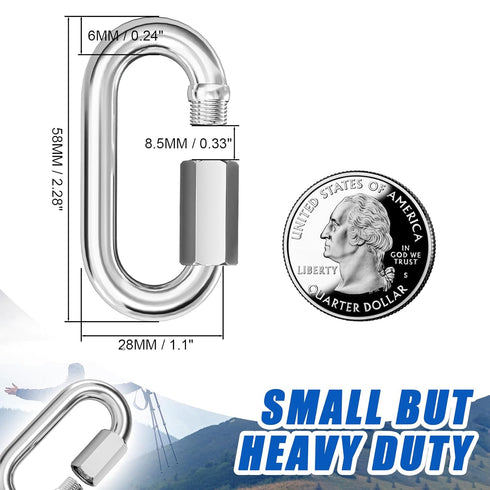KINLINK 15PCS M6 1/4 Quick Link Chain Connector, 304 Stainless Steel carabiner, Small Locking Carabiner Clips Heavy Duty Chain Link Connector for ...