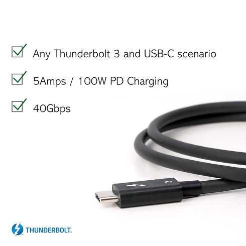Plugable Thunderbolt 3 Cable 40Gbps Supports 100W (20V, 5A) Charging, 2.6ft / 80cm Thunderbolt-Certified USB C Compatible - Driverless......