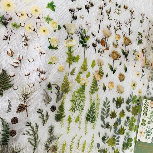 1600PCS Plants Floral Scrapbook Stickers Book Kit Vintage Fern Flowers Purple Green Pink Yellow Transparent Waterproof Stickers for Scrapbooking S...