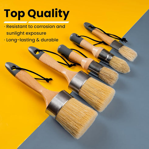 YiBaiBrush-Chalk Paint Brush, Wax Paint Brush Set of 5, Wax Brushes and Chalk Paint for furniture DIY Art Crafts, Natural Bristle Round Oval Chalk...