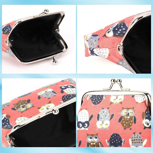 Oyachic 4Pcs Cute Owl Coin Purse Buckle Change Pouch Small PU Leather Wallet Kiss Lock Clasp Clutch Animal Bag Vintage Car Key Holder for Girls Wo...