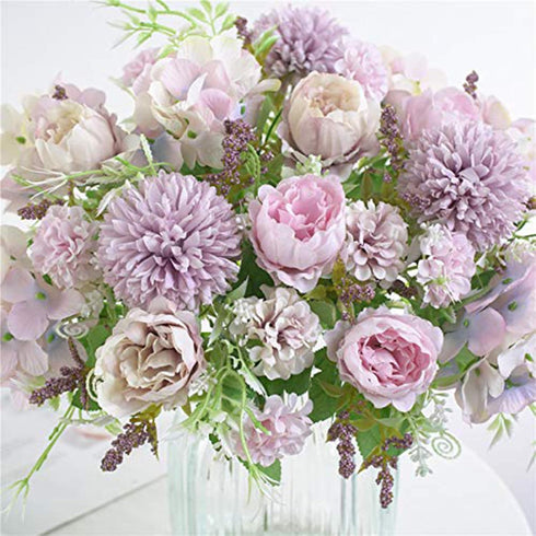6 Pack Artificial Flowers, Fake Faux Peony Silk Hydrangea Plastic Carnations Daisy Realistic Flower Arrangements for Wedding Decoration Table Cent...