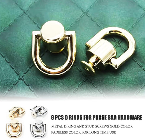 Uayeatye D Rings for Purse Hardware for Bag Making, 8 PCS Metal D Ring and Stud Screw, 360 Degree Rotatable D Rings for Purse, Bag Hardware, Dog B...
