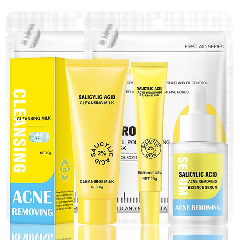 3 Step Acne Skin Care Set, 2% Salicylic Acid Face Wash, Skincare Routine Set, Facial Skin Care Sets & Kits: Cleanser, Serum, Cream, Mask, Face Car...