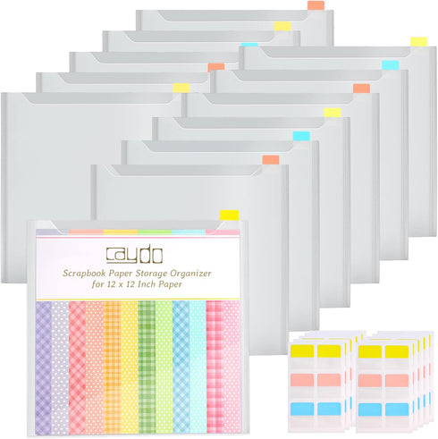 Caydo 12 Pieces Scrapbook Paper Storage with Sticky Index Tabs for Holding 12 x 12 Inch Scrapbook Paper, Cardstock, Vinyl Paper, Photos and Paper ...