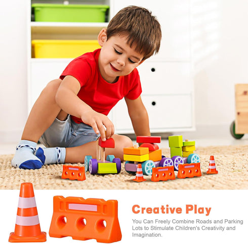 Gadpiparty 24pcs Mini Traffic Cones Plastic Fence Roadblock Signs Playset Construction Road Cones Tiny Marker Cones Roadblock Cone Models Educatio...