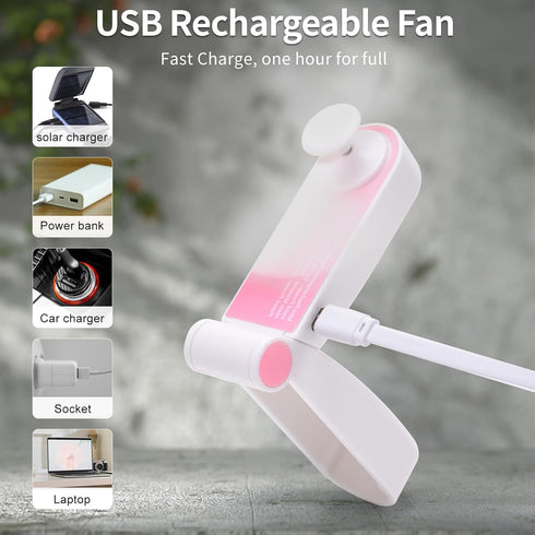 Personal Handheld Fan, Mini Portable Pocket Fan, Little Folding Fans USB Rechargeable for Woman Girls Makeup Outdoor Travel, Powerful Wind (Pink)...